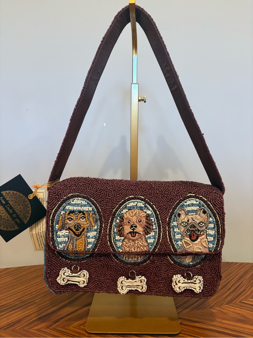 Beaded Dog Portrait Shoulder Bag